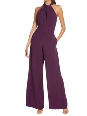 julia jordan Plum Halter Wide-Leg Jumpsuit
